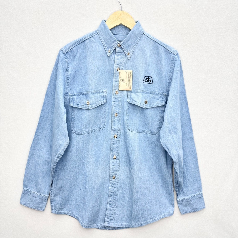 Vintage Bear-Back Guarantee Pioneer Seeds Chambray Work Shirt Small NWT USA Made - Picture 1 of 14